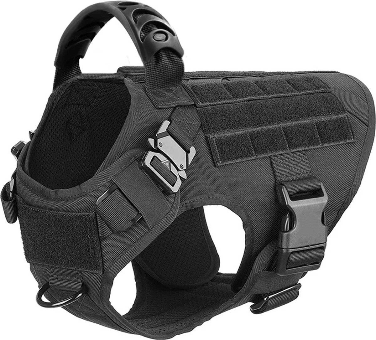 Hondenharnas - Tactical Honden Tuigje - K9 - Zwart - Anti-Trek Harnas - Extra Controle - M