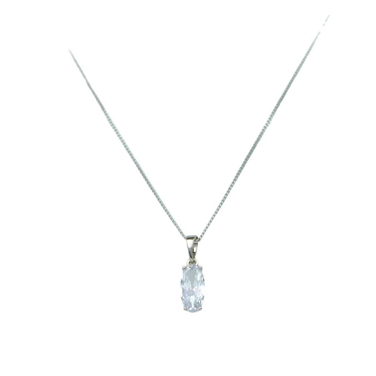 Silver Oval Single Stone Necklace