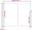 Afmetingen van een uittrekbaar windscherm: 160cm hoog, 300cm breed.
