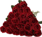Veryhome 10 stuks kunstrozen, zijden bloemen, kunstboeketten voor de decoratie van bruiloft, huis, feest, verjaardag, tuindecoratie (rood – rozen met knoop