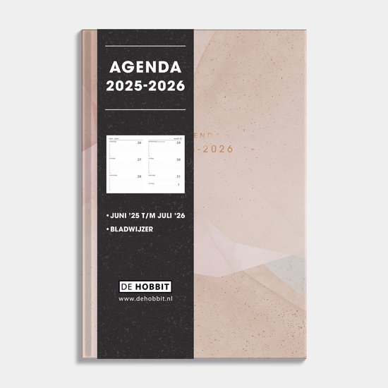 Hobbit - Schoolagenda 2025-2026 - 1 week op 2 pagina's - Harde kaft - A5 (14 x 20,5 cm) - Abstract Oudroze