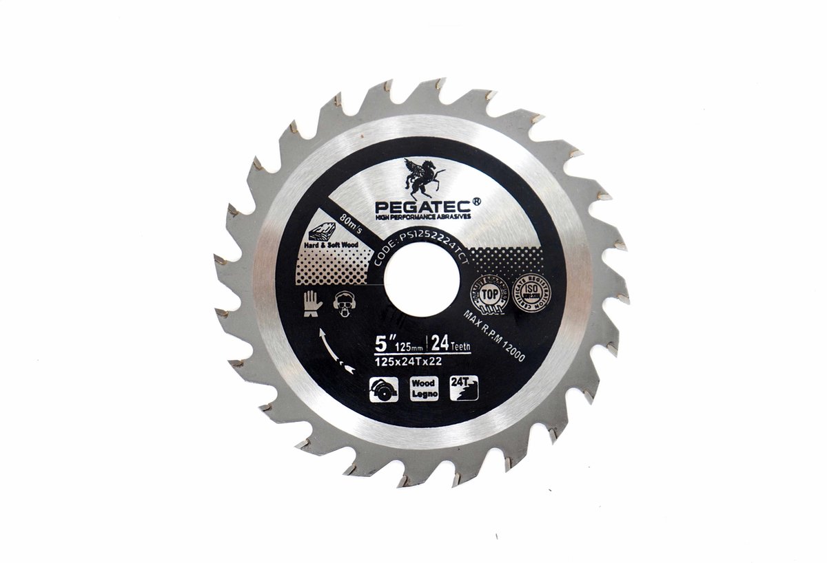 Pegatec High Performance - 3 stuks - Circelzaag / Zaagblad Hout 24-tands - Ø125mm - Asgat 22,2mm - Geschikt voor Hout