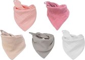 5 stuks Hydrofiele bandana slabbetjes - Effen Roze- grijs wit - katoen - kwijlslabbetjes