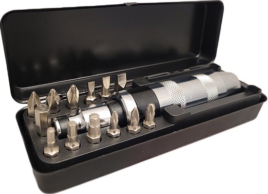 Justech 13-delige 1/2 inch (1,27 cm) slagschroevendraaierset met vierkante schroevendraaiers en sleuven voor zware prestaties, Phillips, Hex bits Justech 13-delige 1/2 inch (1,27 cm) slagschroevendraaierset met vierkante schroevendraaiers en sleuven voor zware prestaties, Phillips, Hex bits