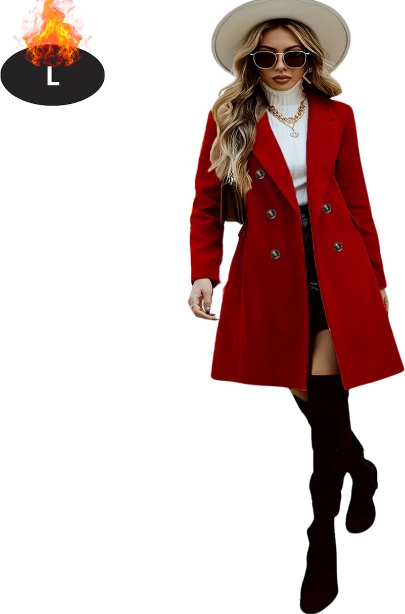 Bovista Mantel Dames - Tussenmantel - Jas - Mantelpakje - Trenchcoat - Overjas - Overcoat - Winter - Rood - L