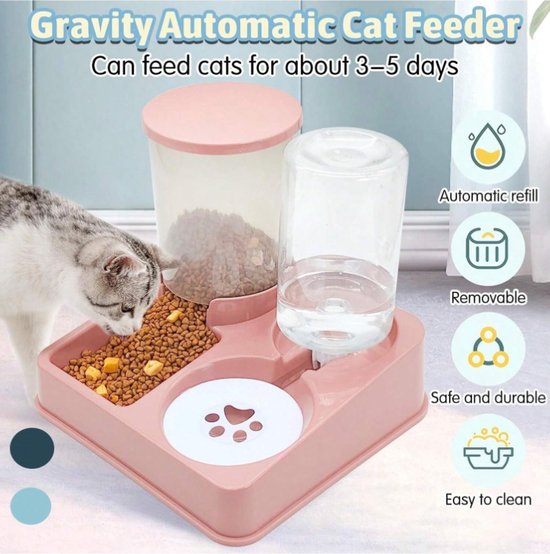 Distributeur automatique de nourriture et d'eau pour animaux de compagnie S&E – Combinaison de bol de Mangeoires et d'eau – Convient aux chats et aux chiens –