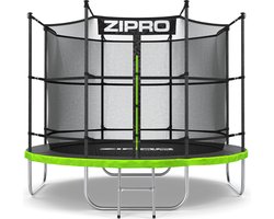 Zipro® Jump Pro 8FT tuintrampoline Ø252cm met binnennet - Trampoline voor buiten - Afsluitbaar veiligheidsnet - Verwisselbaar UV-bestendig net - Maximale belasting tot 150kg - Corrosiebestendig - Snelle en eenvoudige montage.