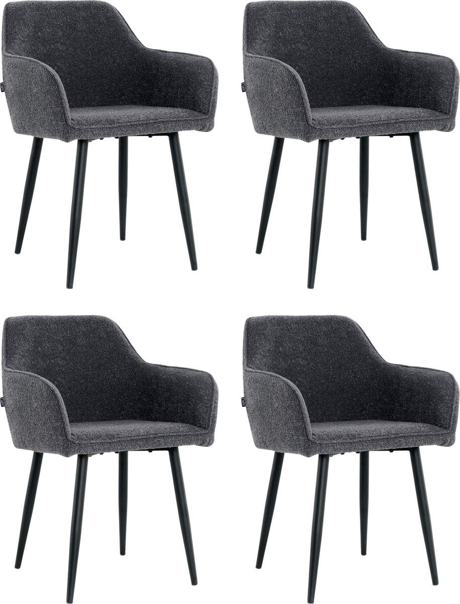 Lina Diamond Eetkamerstoel - Antraciet - Set van 4 - Boucle