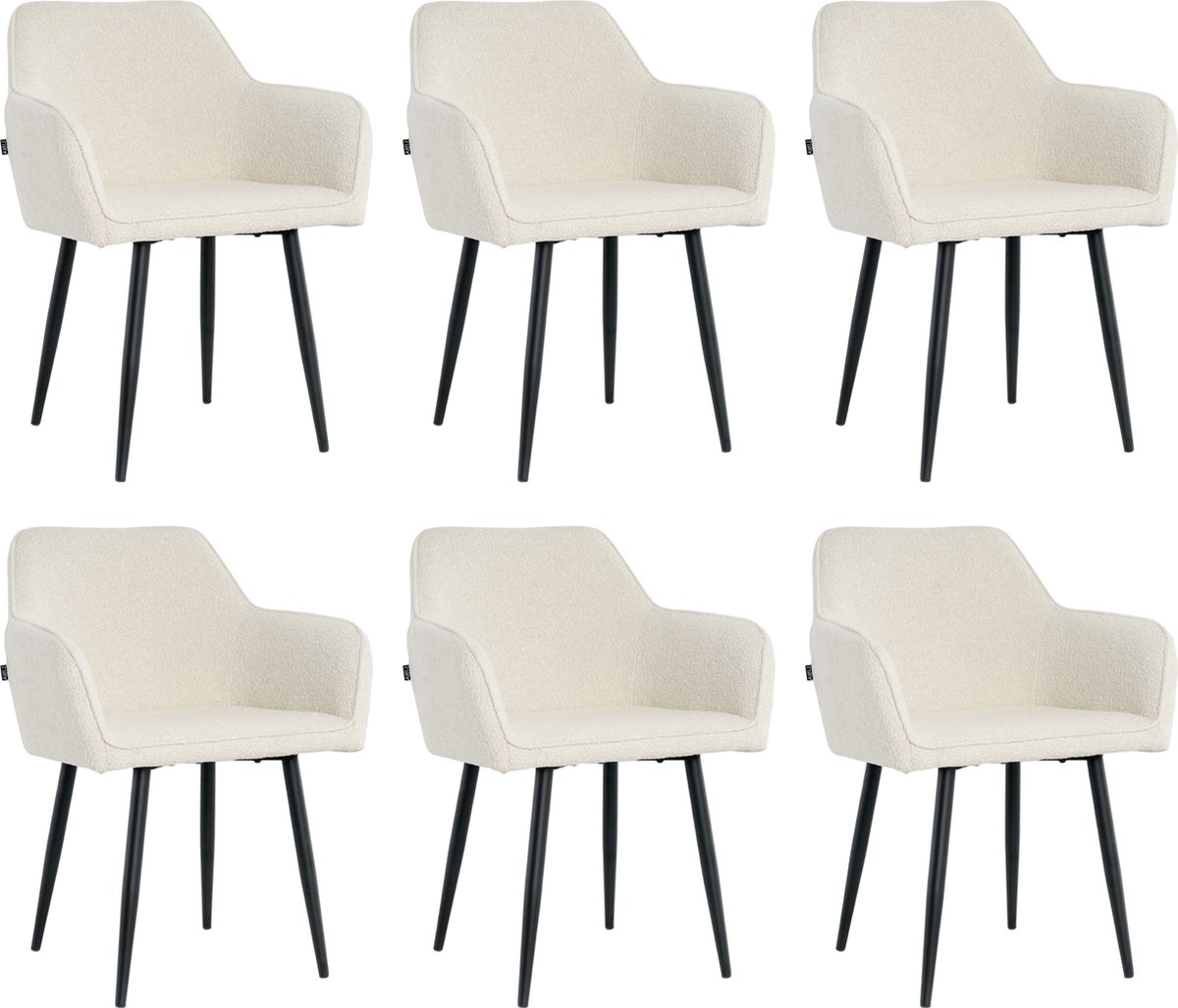 Lina® Diamond Eetkamerstoel - Creme - Set van 6 - Boucle