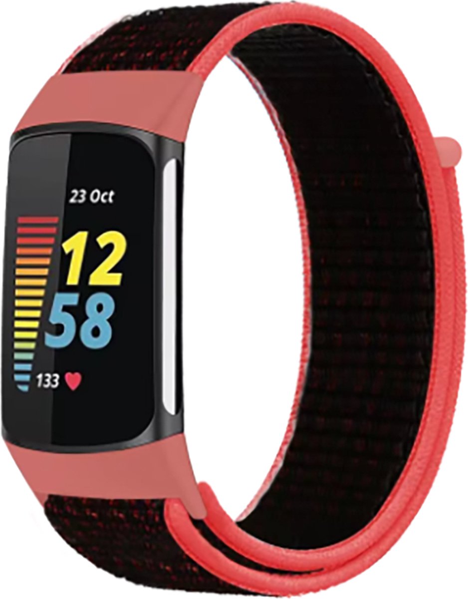 Actie4you® - Nylon bandje - Geschikt voor Fitbit Charge 3 / Fitbit Charge 4 – Bandje voor Fitbit - Zwart Oranje