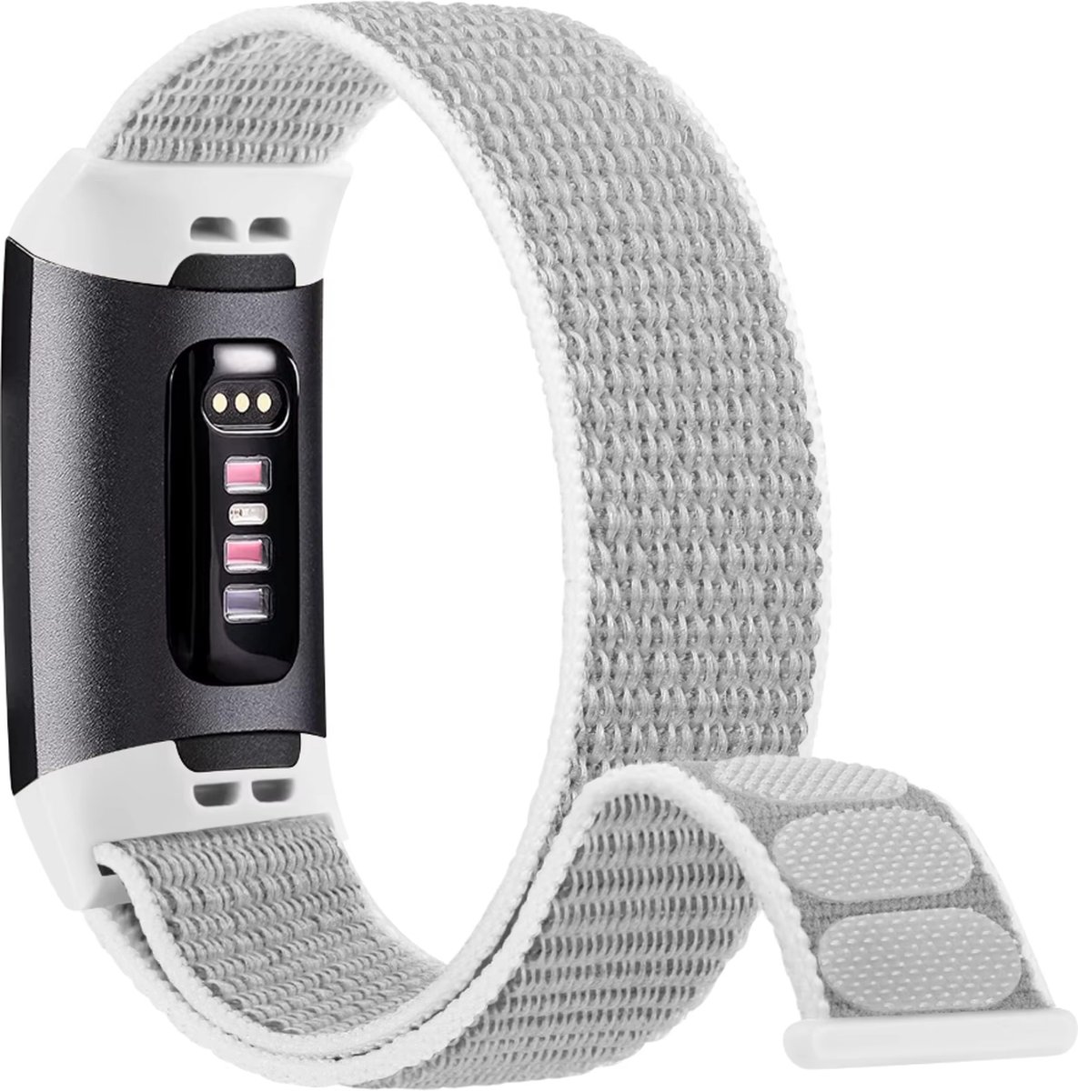 Actie4you® - Nylon bandje - Geschikt voor Fitbit Charge 3 / Fitbit Charge 4 – Bandje voor Fitbit - Grijs Wit