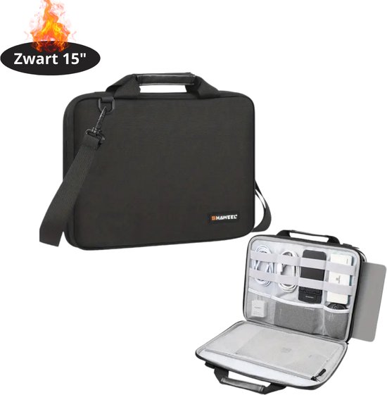 Sacoche antichoc pour ordinateur portable Livano - Housse pour ordinateur portable - Sac à dos - Sac à bandoulière - Sac de bureau - Femme et homme - 15 pouces - Zwart