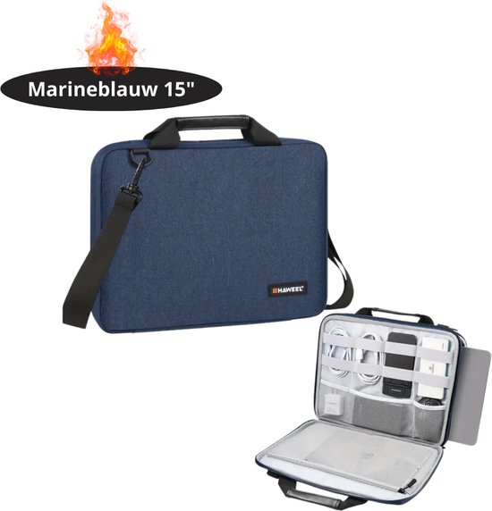Sacoche antichoc pour ordinateur portable Livano - Housse pour ordinateur portable - Sac à dos - Sac à bandoulière - Sac de bureau - Femme et homme - 15 pouces - Bleu marine