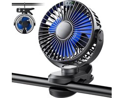 RHYTHMFLAME Draadloze Ventilator – Ventilator – Tafelventilator – Handventilator - Mini Ventilator - Clip-on Ventilator - Kinderwagen Ventilator - 4000 mAh - LED Display - 4 Speeds - Zwart