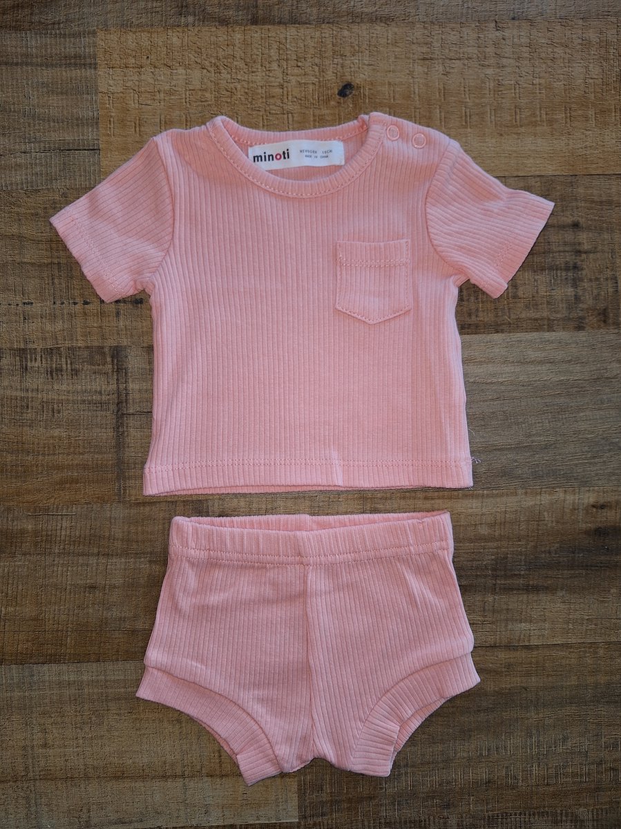 Minoti - rib setje - roze - summer set - newborn - maat 50