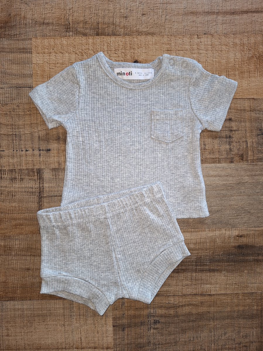 Minoti - rib setje - grijs - summer set - maat 56/62