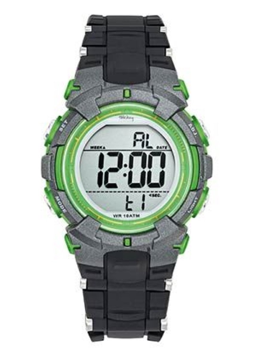 Tekday-Horloge-Kinder-36MM-Stopwatch-Alarm-Timer-10ATM-Waterdicht-Silicone band-Zwart-Grijs-Groen