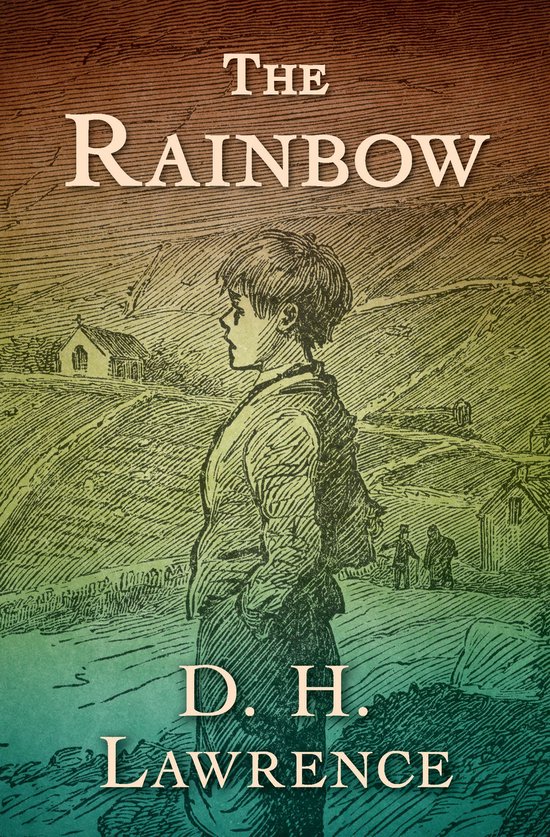 Boekcover 'The Rainbow' met een jongen in profiel, D. H. Lawrence.
