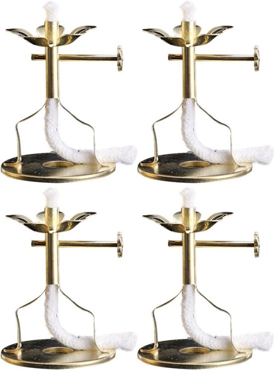 Porte-mèche pour lampe à huile - Lot de 4 - Mèche flottante - Porte-lampe à ghee bouddhiste - Brûleur à disque - Fournitures d'autel