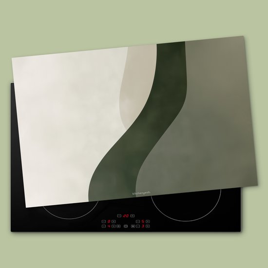 KitchenYeah® Protection plaque induction 83x52 cm - Japandi - Vert - Abstrait - Moderne - Protege plaque de cuisson - Couvre plaque induction - Protecteur d'induction - Cuisine