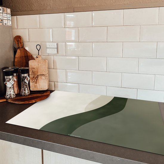 KitchenYeah® Protection plaque induction 83x52 cm - Japandi - Vert - Abstrait - Moderne - Protege plaque de cuisson - Couvre plaque induction - Protecteur d'induction - Cuisine
