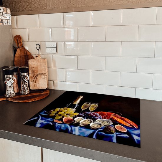 KitchenYeah® Protection plaque induction 59x51 cm - Champagne - Luxe - Huîtres - Protege plaque de cuisson - Couvre plaque induction - Protecteur d'induction - Cuisine