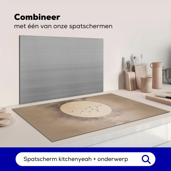 KitchenYeah® Protection plaque induction 91.2x52 cm - Oiseaux - Beige - Japandi - Protege plaque de cuisson - Couvre plaque induction - Protecteur d'induction - Cuisine