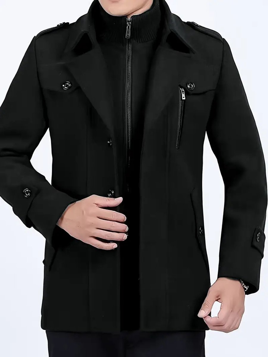 Allthemen Heren Trenchcoat Winter Warme Jas Casual Jas met Opstaande Kraag Regular Fit Buitenjas Midden Lengte Peacoat met Rits, Zwart, XXL Allthemen Heren Trenchcoat Winter Warme Jas Casual Jas met Opstaande Kraag Regular Fit Buitenjas Midden Lengte Peacoat met Rits, Zwart, XXL