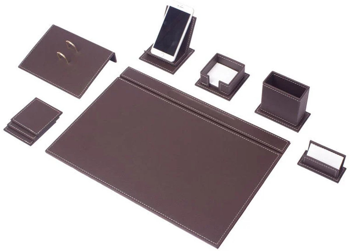Lederen bureau Set -BRUIN - Bureau accessoires Set - 9 Accessoires - Office Desk Organizer Set - handgemaakte lederen bureau set - Manager Gift