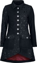 Gothicana zwarte mantel met rode voering en halfzijdige brokaat - Dames - M