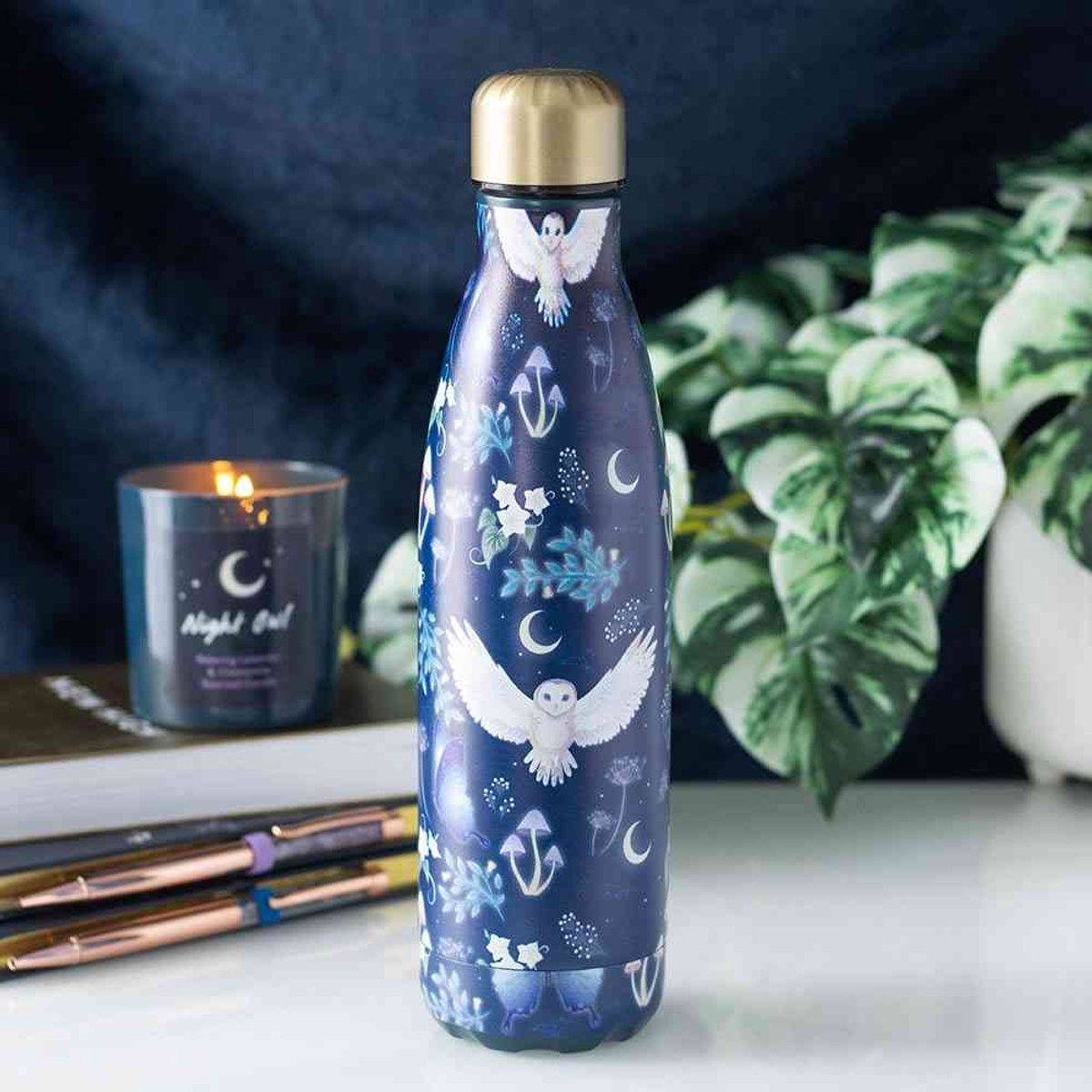 Something Different - Night Flight Owl Print Metal Waterfles - Multicolours