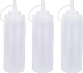 3 stuks - 360 ml - Knijpfles - doseerfles - sausflessen - Knijpfles voor garnering, saus of beslag - sausfles - Garneerfles - kunststof - wit - met Tuitdop - 6*6*20cm