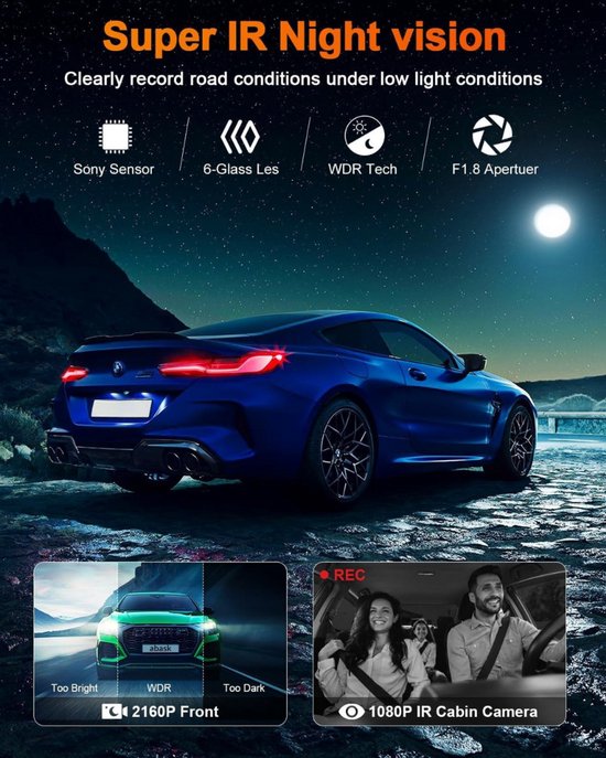 Dashcam - Daschcams - Voiture - Caméra - Avant - Arrière - Vidéo - Sécurité automobile - Sécurité de stationnement - Enregistrement - Jour et nuit - Prévention des dommages