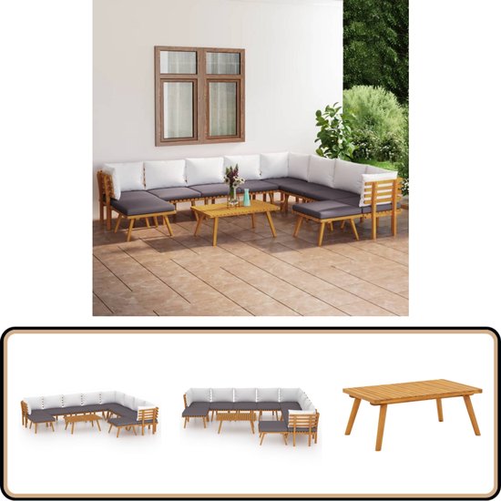 vidaXL Salon de jardin 11 pièces - Bois d'acacia - Coussins inclus - Set de jardin - Bois d'acacia - Mobilier Plein air - Mobilier de jardin