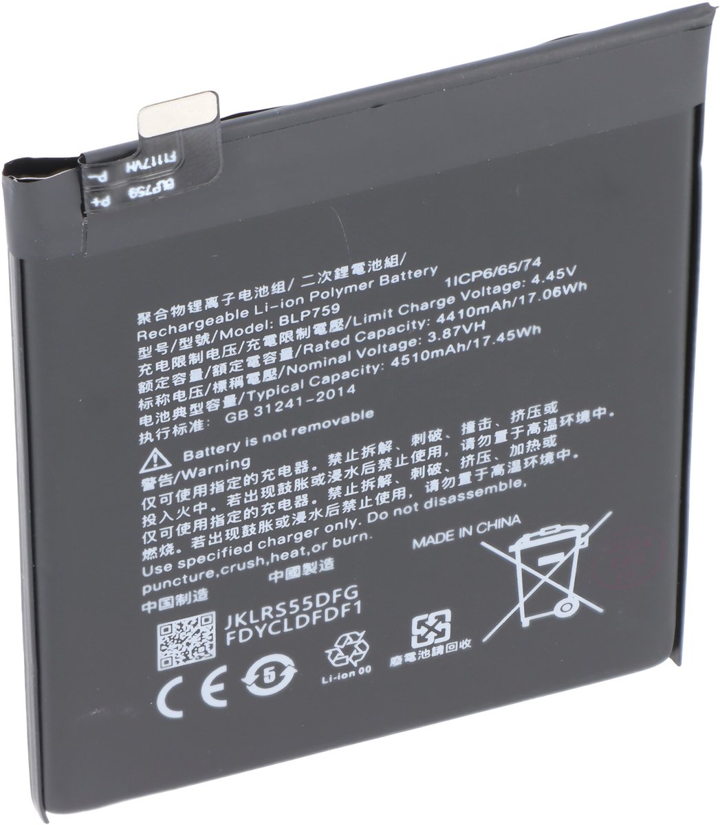 Accu geschikt voor OnePlus 8 Pro, Li-Polymer, 3.87V, 4510mAh, 17.45Wh, zonder gereedschap