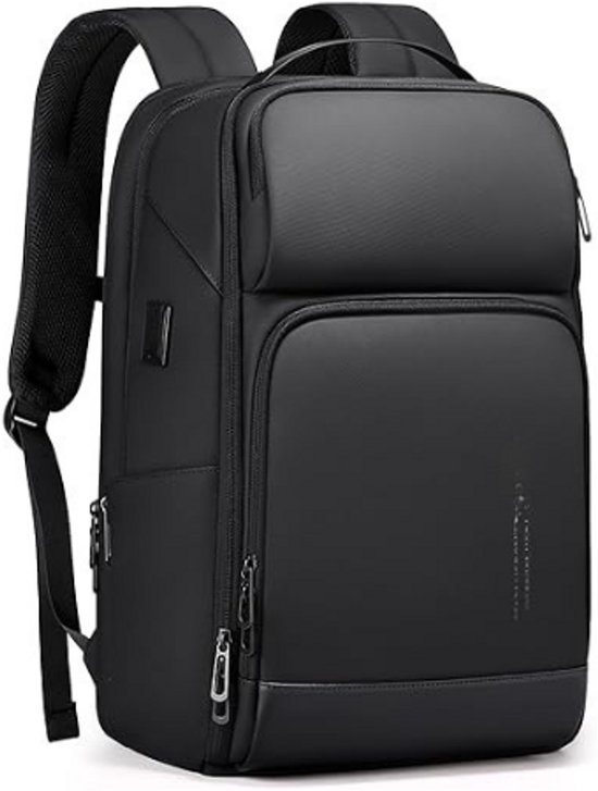 FENRUIEN Laptoprugzak, 26 - 38 liter, zakelijke rugzak, heren, laptoptas, 15,6 inch, voor heren, dames, meisjes, tieners, met laptopvak, USB- oplaadpoort, rugzak, Donkergrijs-3, 17.7 x 12.6 x 7.1~10.1