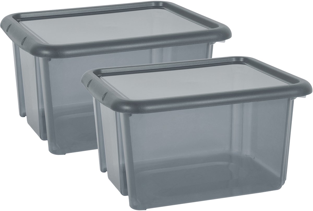 EDA Opbergbox 30L - 2x - grijs - stapelbaar - L44 x B36 x H25 cm - kunststof - Bak/doos met deksel