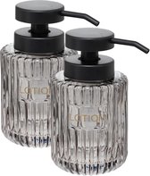Pompe à savon/distributeur de savon 5five - 2x - Naples - gris transparent - 250 ml - salle de bain - cuisine - WC - verre