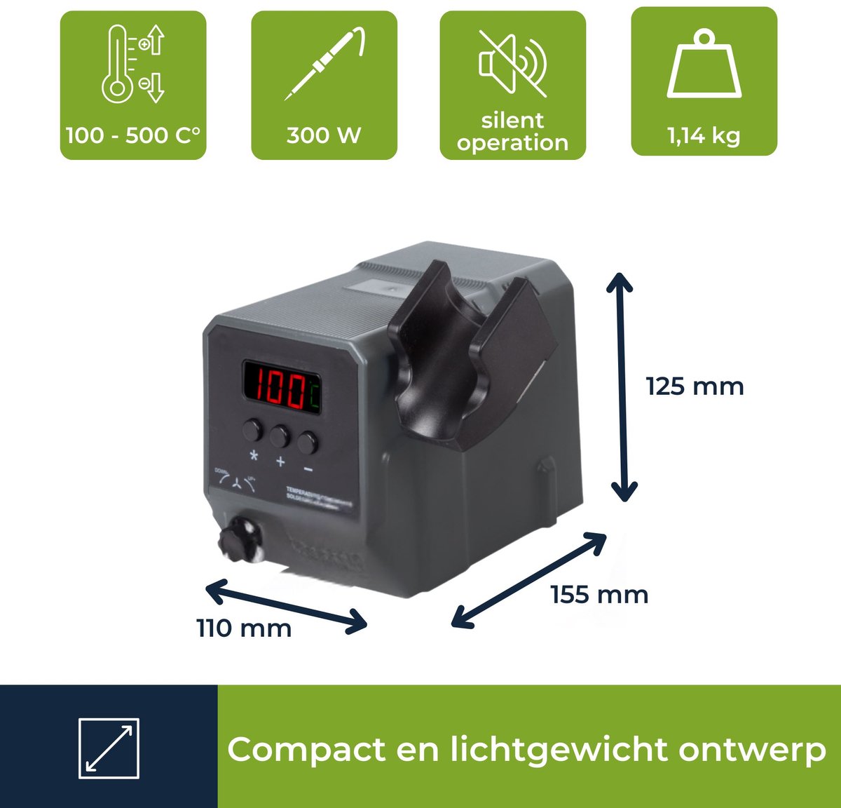 Velleman Soldeerstation, voor SMD-componenten, multifunctioneel, 300 W, temperatuurbereik 100-500 °C, grijs – foto 5