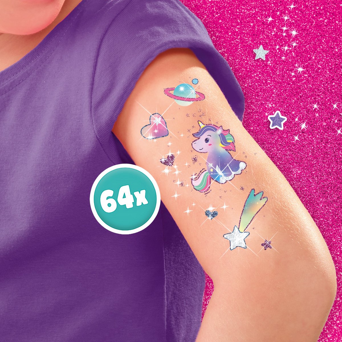 SES Creative Unicorn Tattoos en Glitters - 64 Eenhoornmotieven - Voor Meisjes vanaf 5 Jaar - Tattoos Kinderen - Eenvoudig Verwijderbaar - Schoencadeautjes Sinterklaas — cadeau in Hobby - foto 3