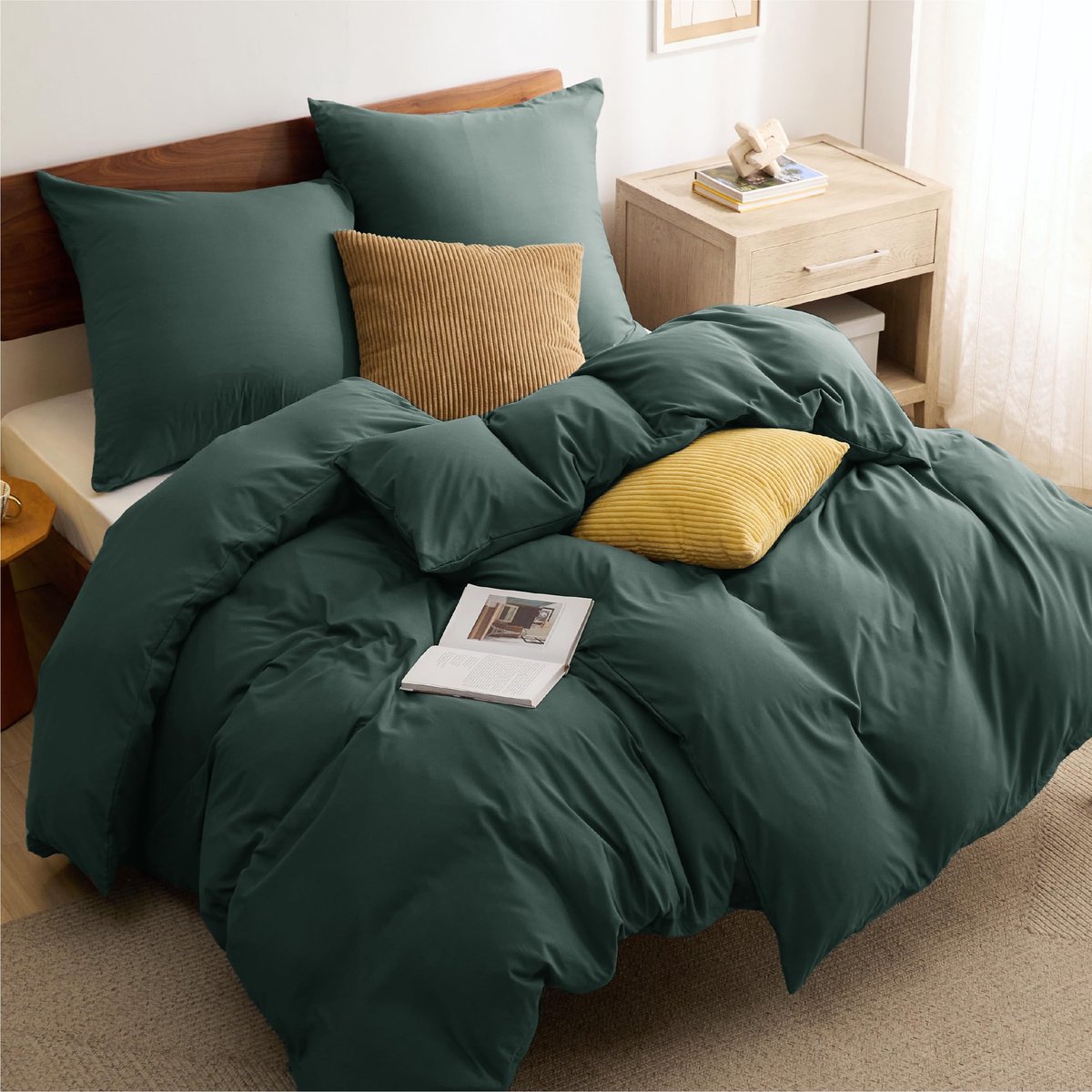 Unyqoos ® Bosgroene Luxe Beddengoedset van Microvezel met Ritssluiting, 4-delig, 135 x 200 cm