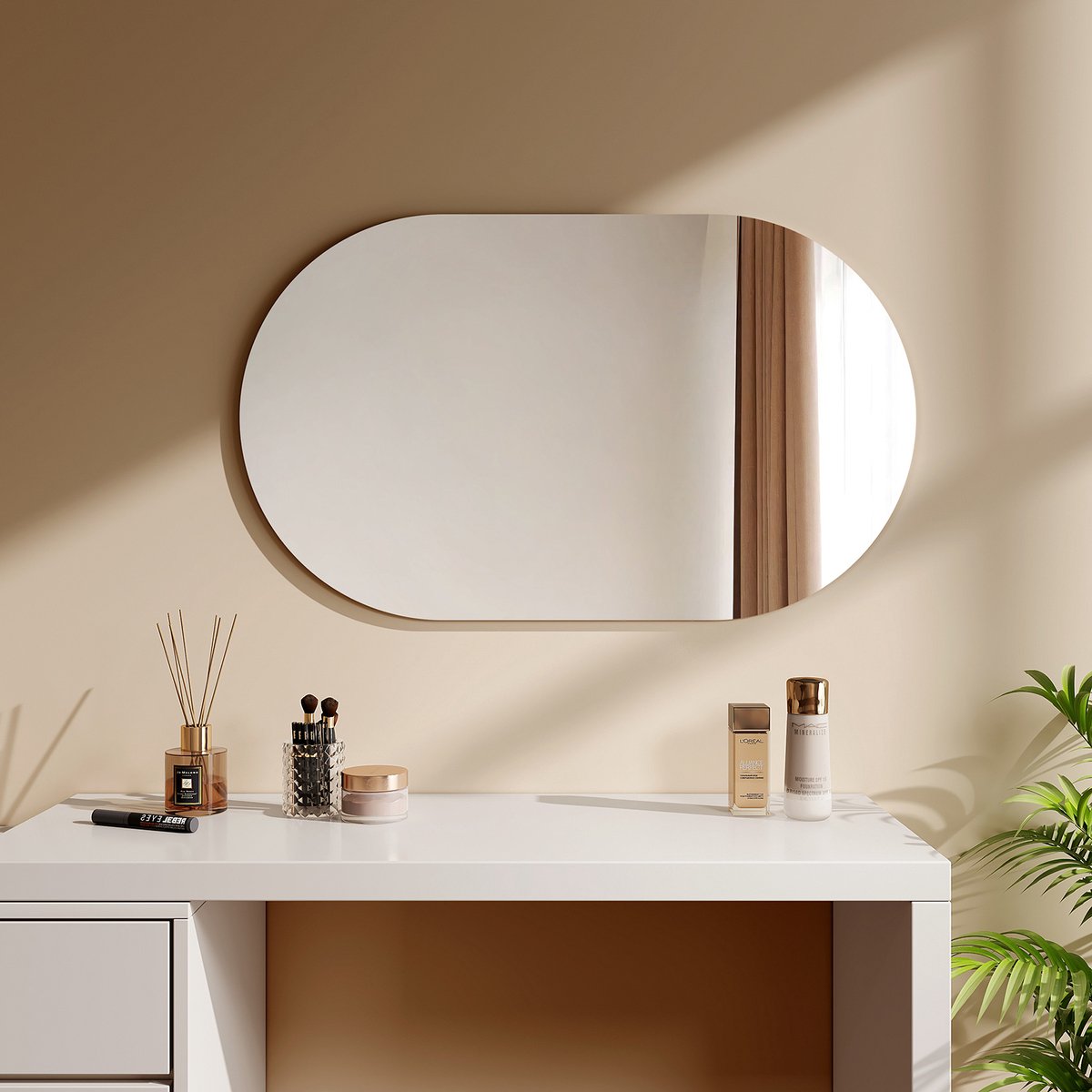 EMKE Spiegel - Ovale Spiegel Mordern - 60x100 cm - met Veiligheidsfolie - Randloze Wandspiegel - Wall Mirror Wit