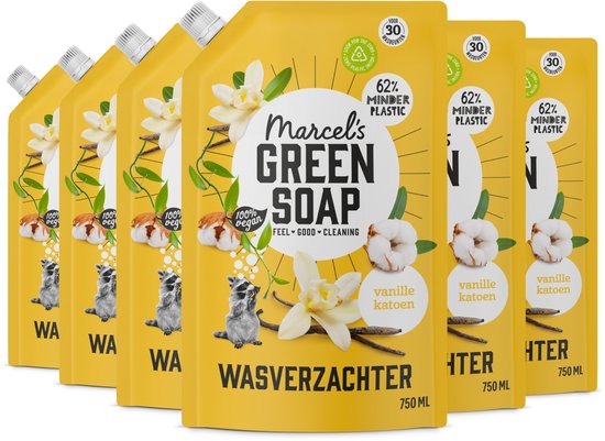 Marcel's Green Soap Wasverzachter Navulling - Vanille & Katoen - 6 x 750ml - 180 wasbeurten