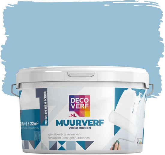 Foto: Decoverf muurverf mat ochtendblauw 2 5l