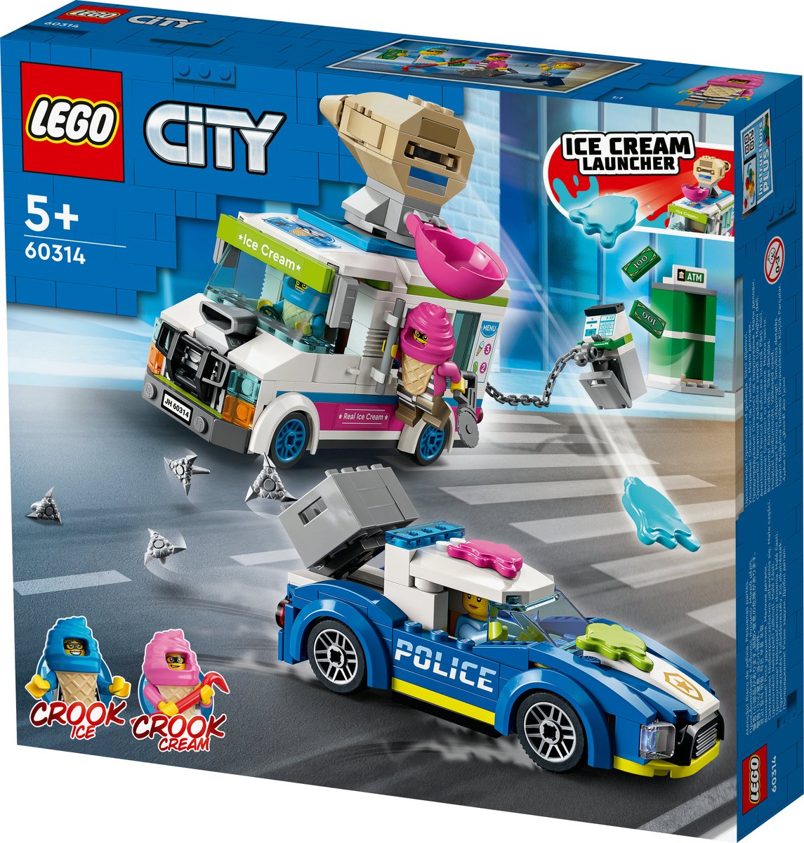 LEGO® City IJswagen politieachtervolging 60314 bouwset voor kinderen vanaf 5 jaar; met een ijswagen met kledderschieter, een onderscheppingsvoertuig van de politie, een geldautomaat en 2 personages uit de LEGO City tv-serie (317 onderdelen) — afbeelding 18