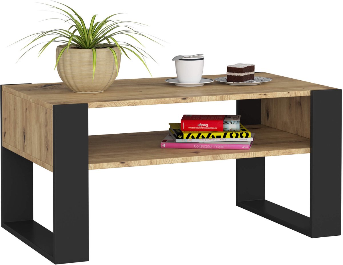 Salontafel Koffietafel DOMI / Artisan Eik - Zwart / 92x45x53 cm