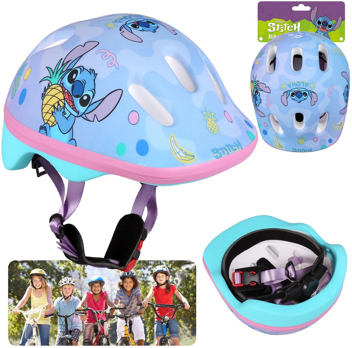 DISNEY Stitch Blauwe kinderfietshelm, meisjes, verstelbaar 44-48 cm