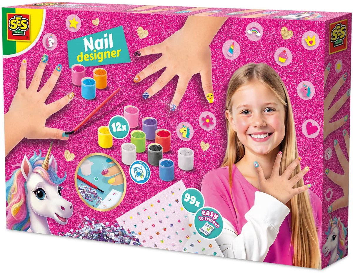 SES Creative - Unicorn - Nagel Ontwerper - Knutselen Meisjes - Nagellak en Glitterstenen - Vanaf 6 jaar
