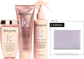 Kérastase Gloss Absolu Anti-Frizz Trio + Cadeau - Shampoo 250ml & Conditioner 250ml & Leave-in Haarspray 190ml + Flatpouch Cadeau - Voor Lang Haar Gevoelig voor Pluis - Met Hyaluronzuur