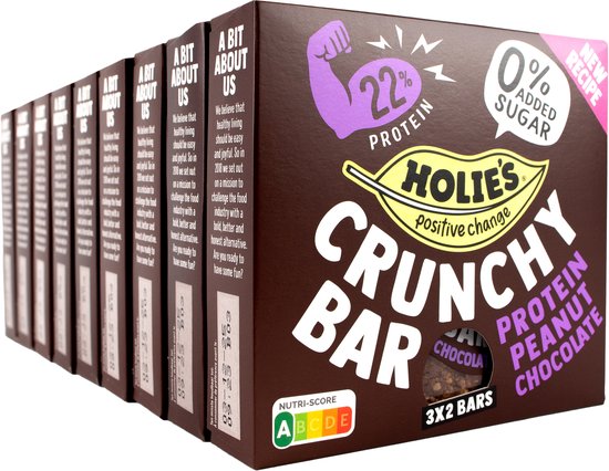 Holie's Crunchy Bar Protein Peanut Chocolate 3x2 repen - eiwit - reep - suikervrij - gezond - vegan - 9 pack